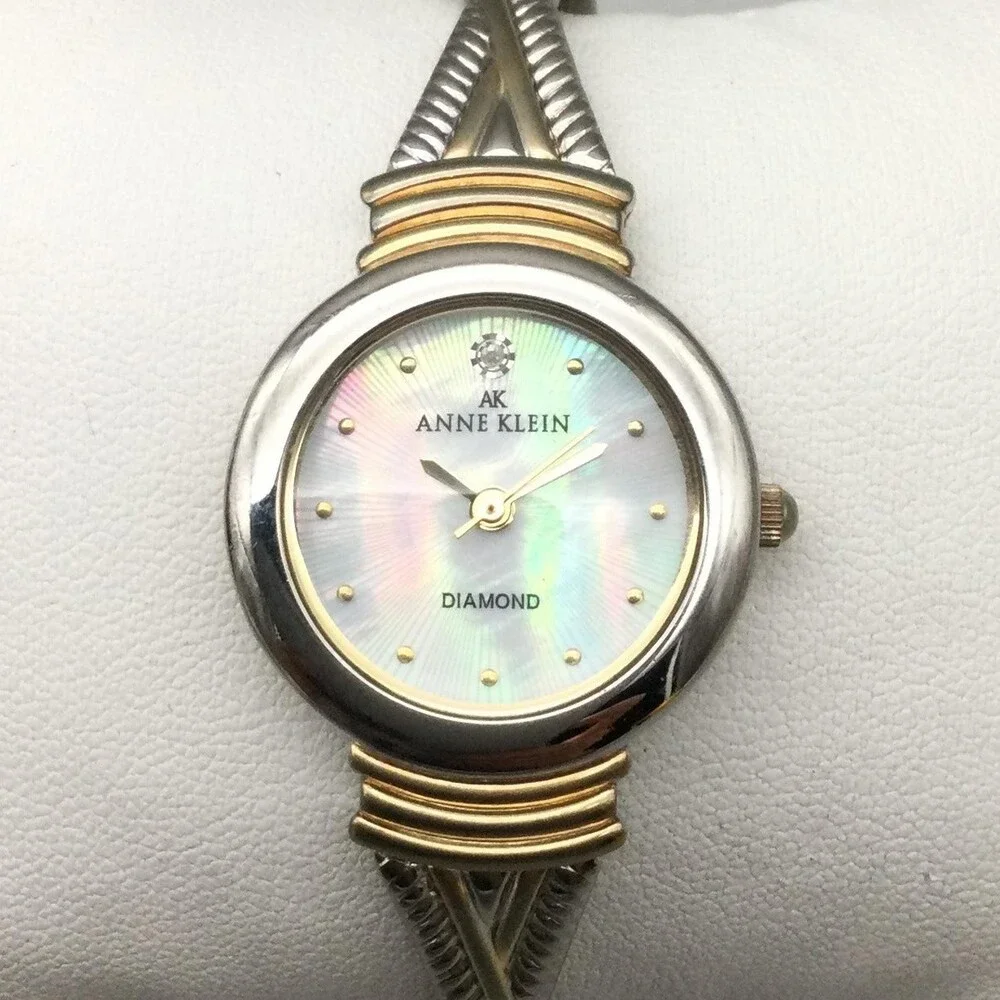 Anne Klein Womens Watch 25mm MOP Dial Silver Gold Two Tone New Battery 6.75